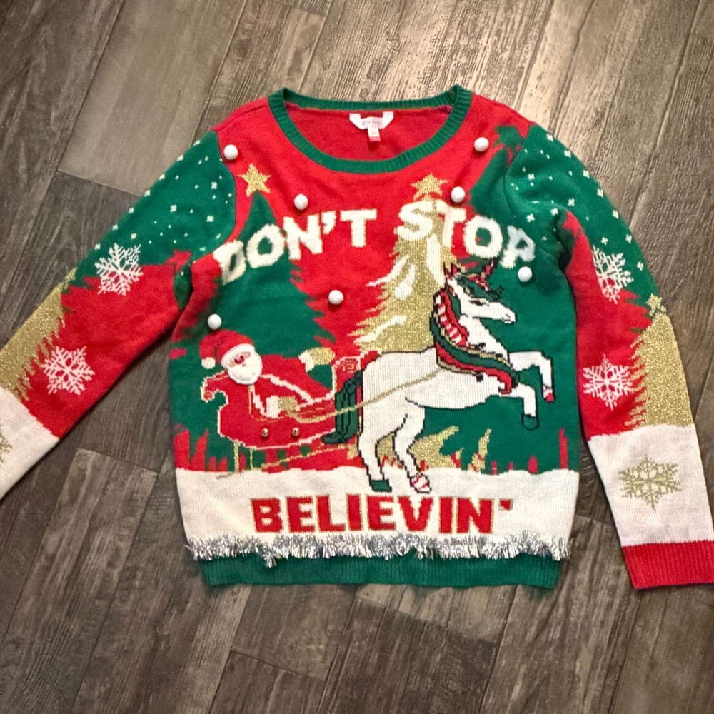 Festive Christmas Sweater with Santa and Unicorn